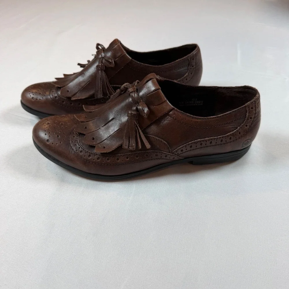 Born Brown Boylenn Leather Kiltie Tassel Loafers Wingtip Brogue Shoes Sz 7.5 Vtg